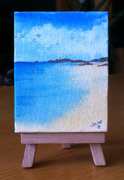 acrylic mini easel painting of Godrevy