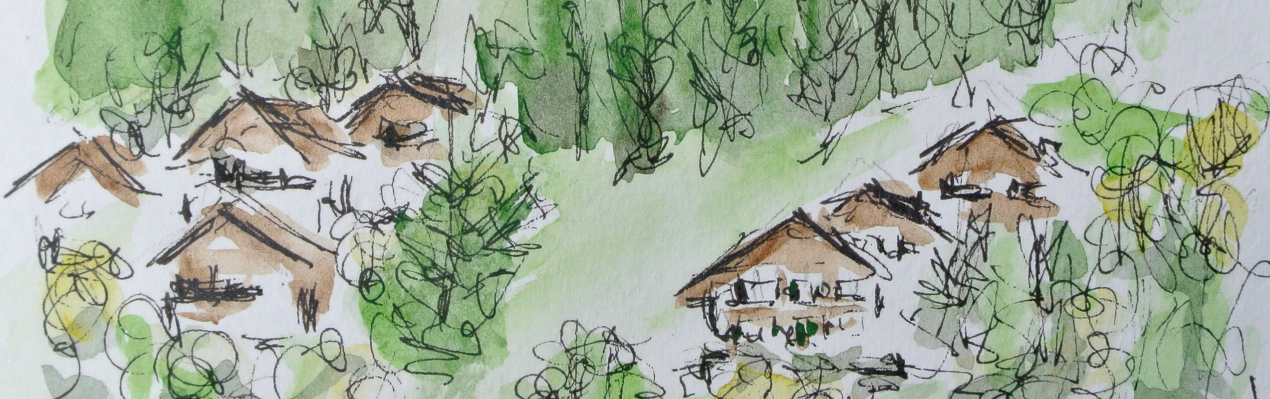 Sketch of houses amongst the trees in Grindelwald, Switzerland