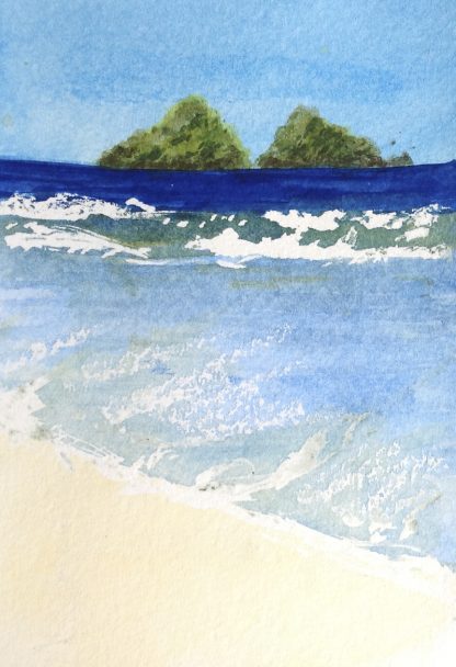 Watercolour painting of Holywell Bay islands
