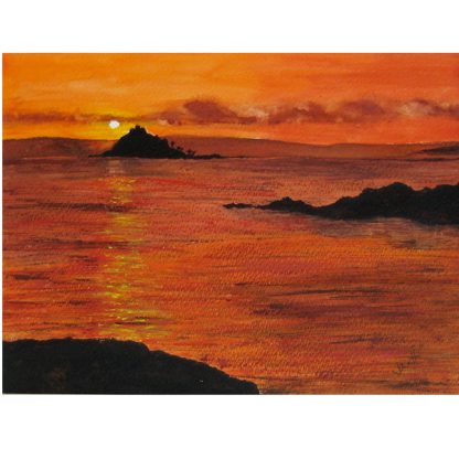 Watercolour painting of sunset at St Michaels Mount