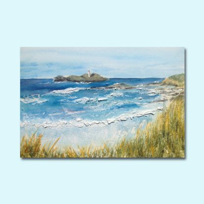 Painting: Godrevy beach and lighthouse with texture-LR