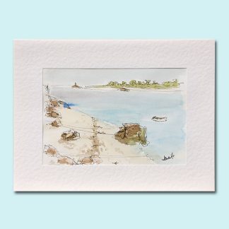 A5 watercolour greeting card of Lower Town Beach, St Martin's