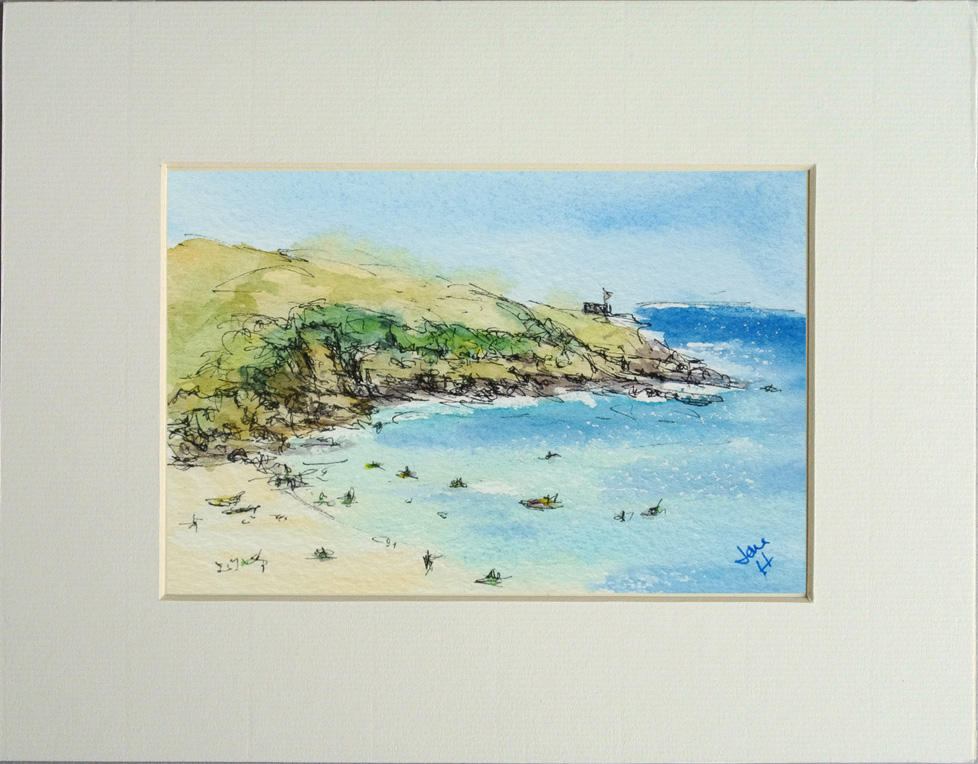 Watercolour Painting: Porthcurnick Beach