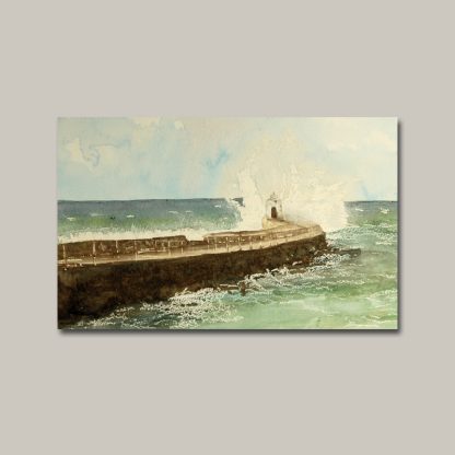 Print of watercolour painting of Portreath Harbour