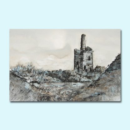 Mixed media painting of old mine