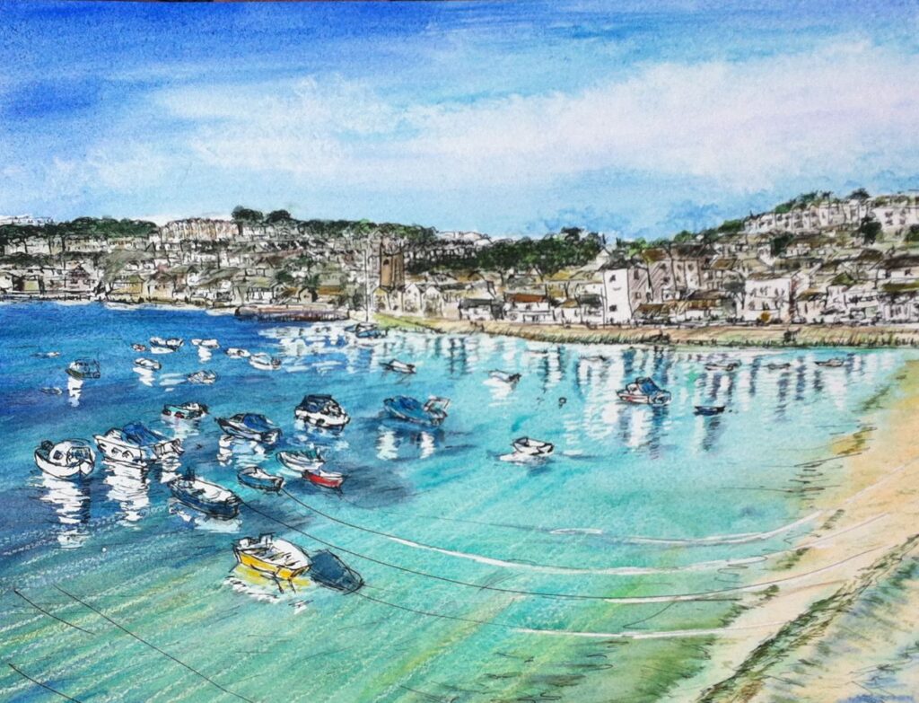 St Ives Painting using Pen and Ink