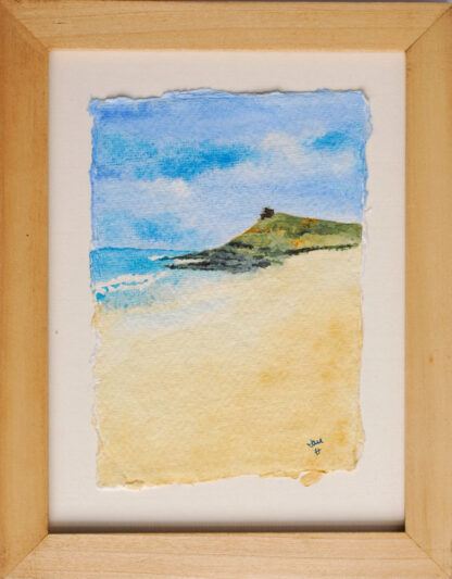 Framed acrylic painting of a deserted Porthmeor Beach