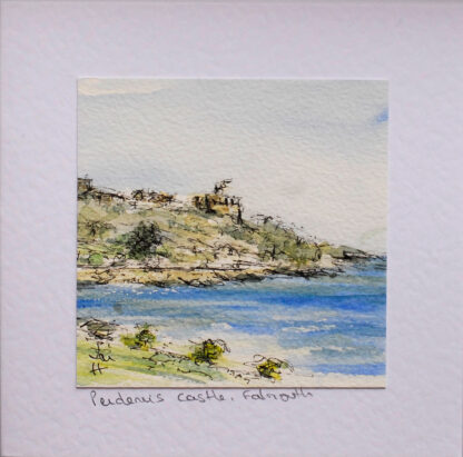 watercolour painting of the Pendennis Castle, Falmouth, on a greeting card