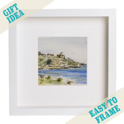 watercolour painting of the Pendennis Castle, Falmouth, in a white frame