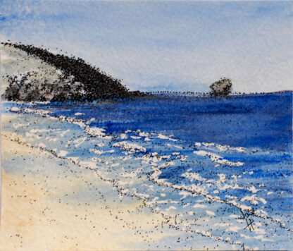 Watercolour painting of a quiet Portreath Beach