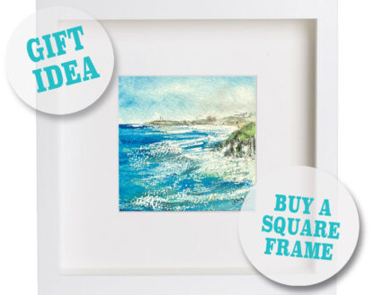 Illustration: Fistral Bay, Newquay Greeting Card, inside a white frame