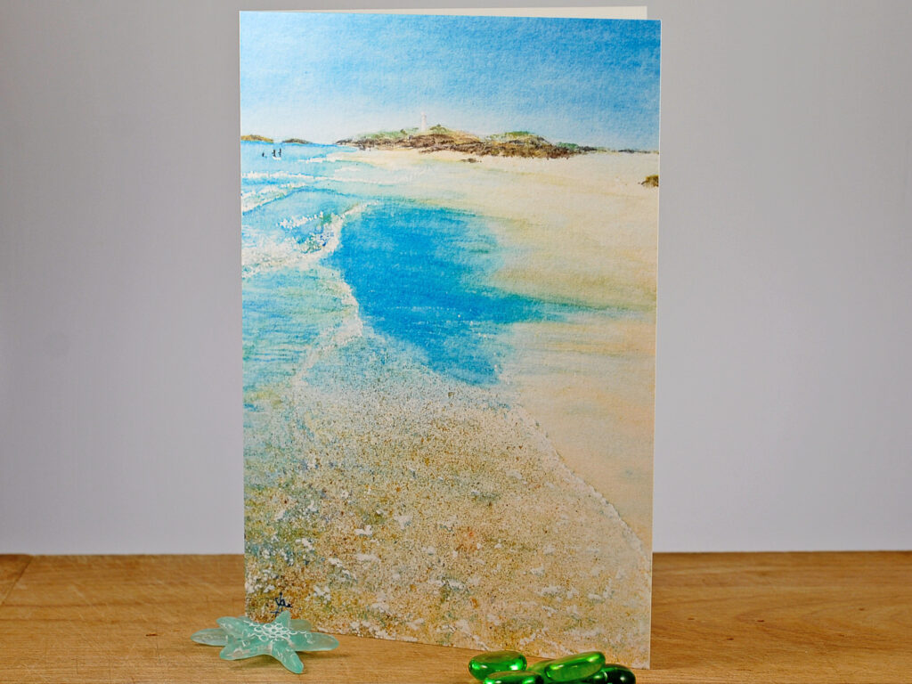 Godrevy beach and lighthouse A5 greeting card