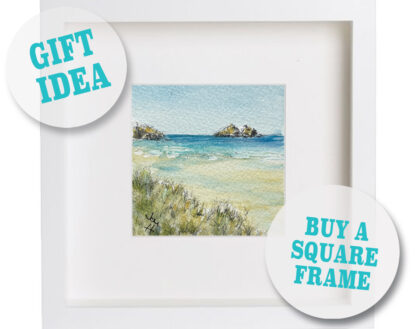 Illustration: Holywell Bay, Newquay Greeting Card, inside a white frame