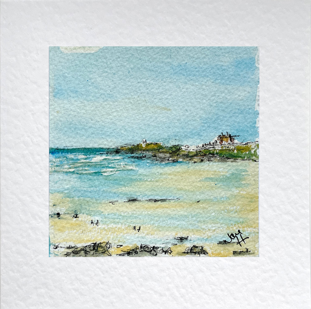 Illustration: low tide at Fistral Beach, Newquay Greeting Card