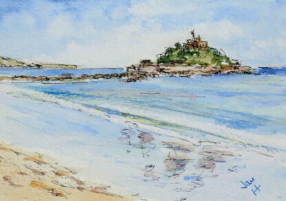 Low tide at Marazion A5 greeting card