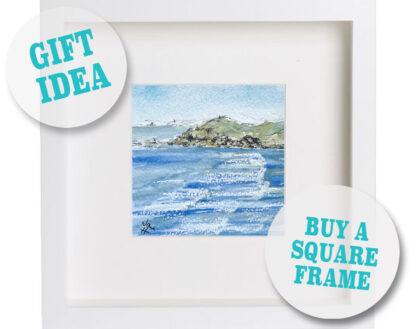 Illustration: Pentire Headland, Newquay Greeting Card, inside a white frame