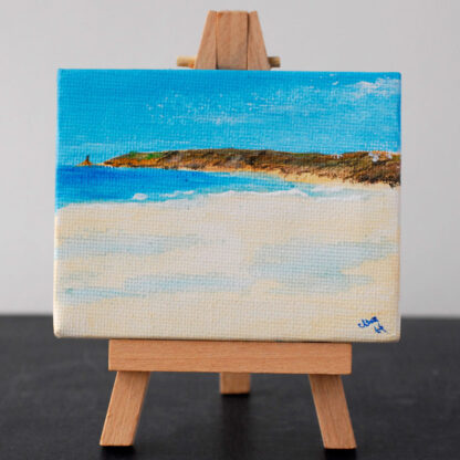Small painting of Sennen Beach sat on its own easel