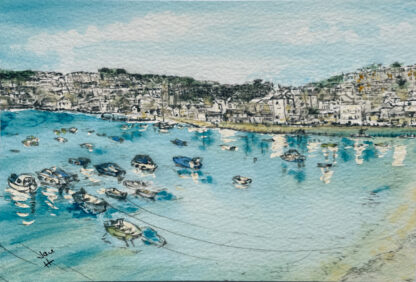 Watercolour painting of St Ives harbour
