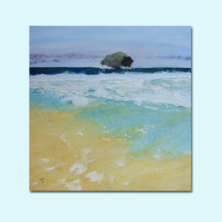 Painting: Tide comes in at Gull Rock, Portreath