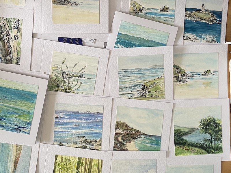 Watercolour cards ready for St Just Craft Fair 2026