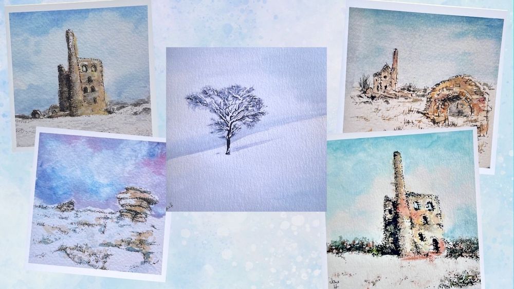 Selection of 5 Winter Watercolour Christmas Cards